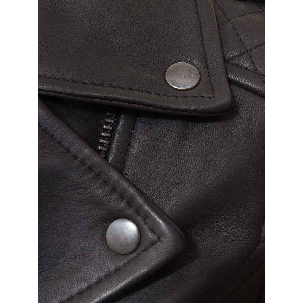 WOMENS MATTE BLACK LEATHER BIKER JACKET GRETNA