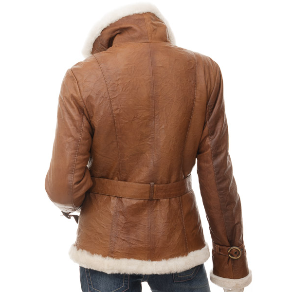 WOMEN TAN SHEEPSKIN SHEARLING JACKET ROSENBERG
