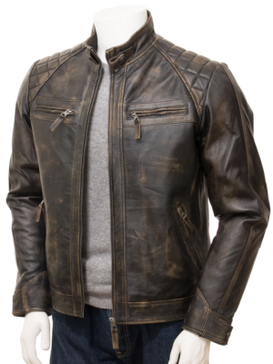 MENS VINTAGE LEATHER BIKER JACKET HARTFORD