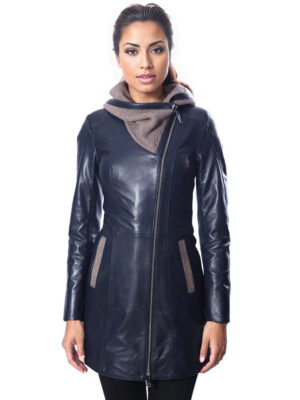 Janno Womens Leather Jacket with Cape Style Tricko Hoodie
