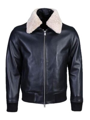 Karakul Mens Pilot Leather Jacket Faux Fur Collar