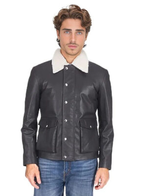 Harry Men’s Fur Collar Leather Jacket Black