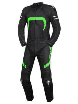 2 PC MEN GREEN AND BLACK MOTORCYCLE LEATHER RACING SUIT
