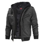 Oliver Men's Leather Bomber Jacket With Detachable Hoodie