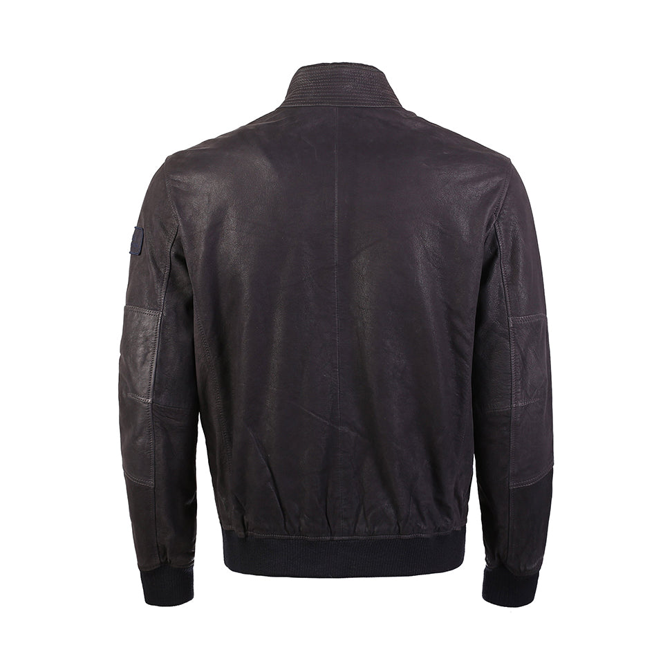 UK Flag Embossed Bomber Leather Jacket with Stripes