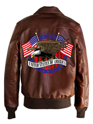 USA Bald Eagle Printed Bomber Genuine Leather Jacket