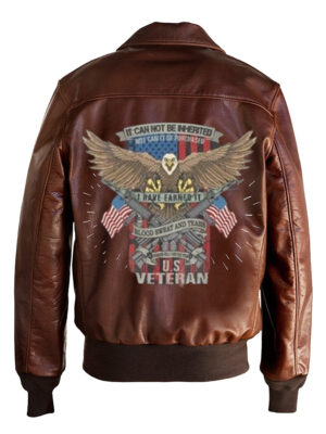 US Veteran Printed Bomber Genuine Leather Jacket