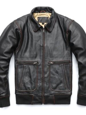 Vintage Edged Flight A2 Mens Bomber Leather Jacket 100% Goat Jacket