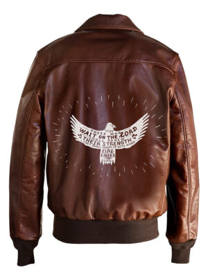Wait On The Lord Dove Religious Printed Bomber Genuine Leather Jacket