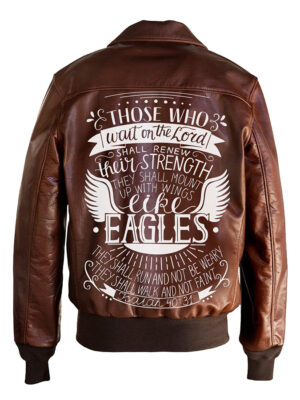 Wait On The Lord Printed Bomber Genuine Leather Jacket
