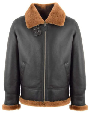 Frankie Men's Black Bomber Leather Jacket With Faux Fur Lining