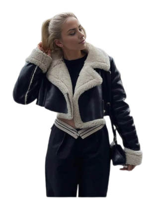 Gracie Women’s Short Faux Fur Lined Sheepskin Leather Jacket Black