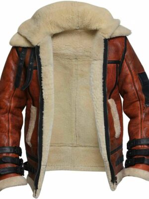Jasper Men's Faux Fur Lined Aviator Leather Jacket Brown