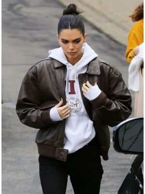 Kendall Jenner Real Leather Jacket Brown