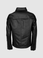 Men Black Leather Jacket with Folded Collar
