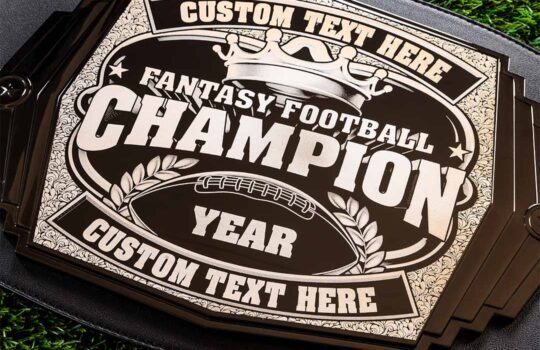Fantasy Football Engraved Championship Belt - Gunmetal Gray - Red Leather