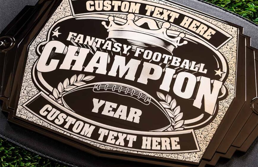 Fantasy Football Engraved Championship Belt - Gunmetal Gray - Red Leather
