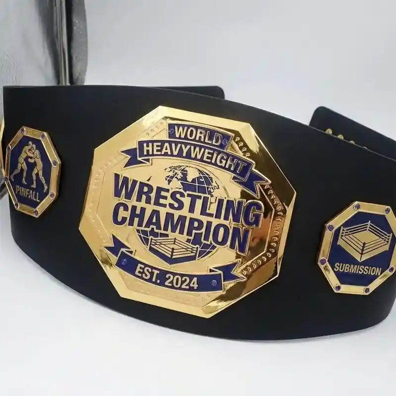 rush order championship belts with custom gold plates and leather strap